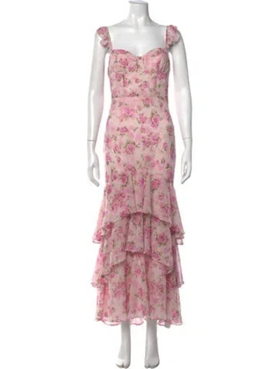 Pre-owned Astr Floral Print Long Dress W/ Tags In Pink
