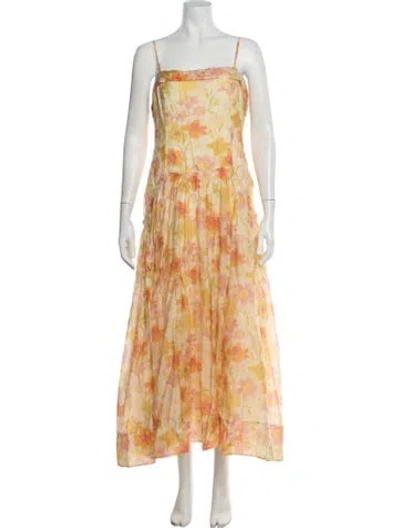 Pre-owned Astr Floral Print Long Dress In Yellow