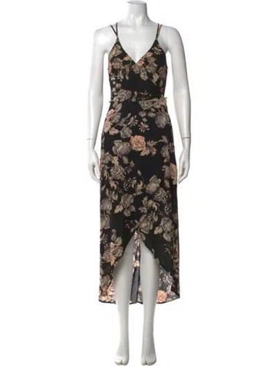 Pre-owned Astr Floral Print Midi Length Dress In Black