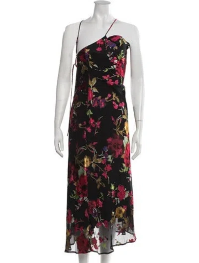Pre-owned Astr Floral Print Midi Length Dress In Black