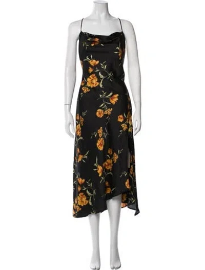 Pre-owned Astr Floral Print Midi Length Dress In Black
