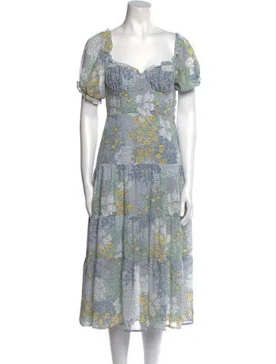 Pre-owned Astr Floral Print Midi Length Dress In Blue