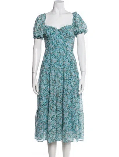 Pre-owned Astr Floral Print Midi Length Dress In Blue