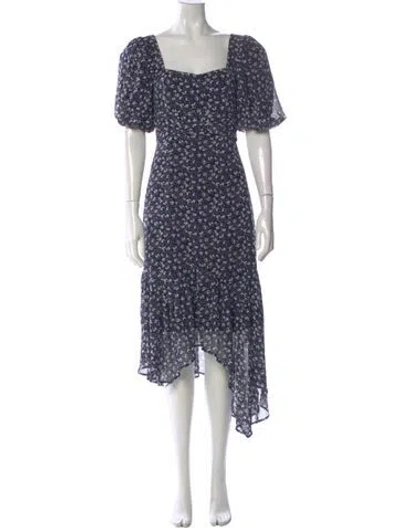 Pre-owned Astr Floral Print Midi Length Dress In Blue