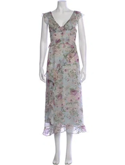 Pre-owned Astr Floral Print Midi Length Dress In Blue