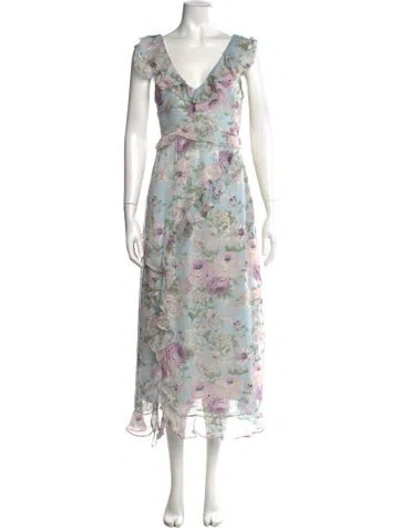 Pre-owned Astr Floral Print Midi Length Dress In Blue