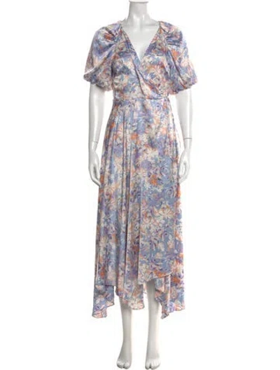 Pre-owned Astr Floral Print Midi Length Dress In Blue