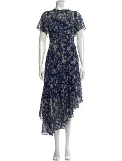Pre-owned Astr Floral Print Midi Length Dress In Blue