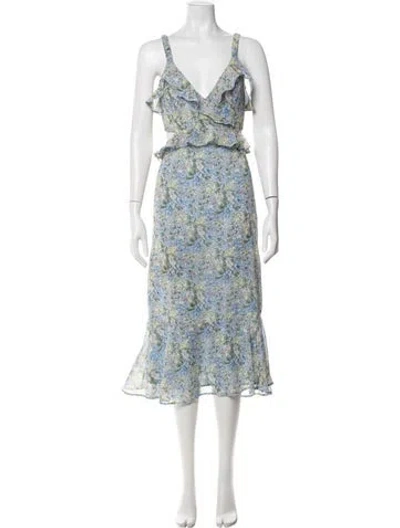 Pre-owned Astr Floral Print Midi Length Dress In Blue