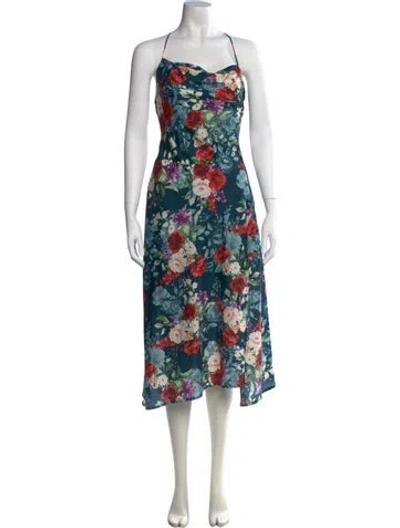 Pre-owned Astr Floral Print Midi Length Dress In Blue