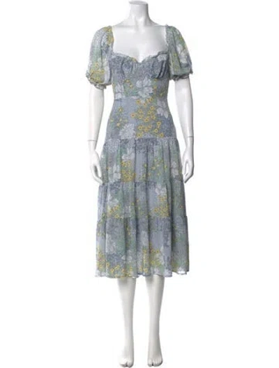 Pre-owned Astr Floral Print Midi Length Dress In Blue