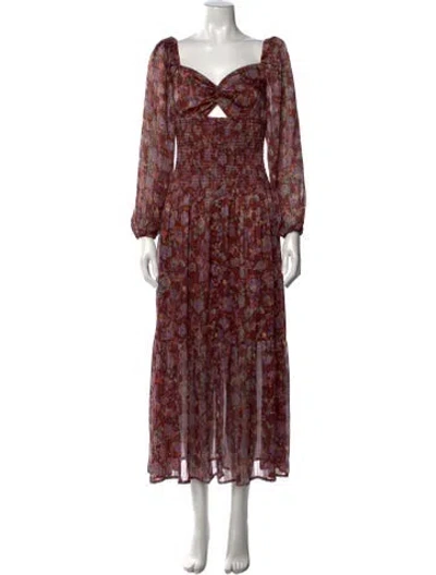 Pre-owned Astr Floral Print Midi Length Dress In Brown
