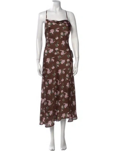 Pre-owned Astr Floral Print Midi Length Dress In Brown