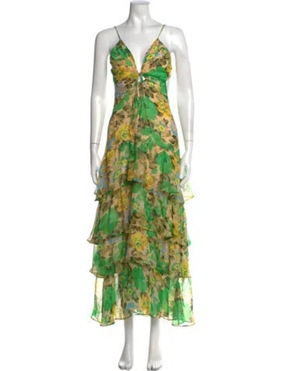 Pre-owned Astr Floral Print Midi Length Dress In Green