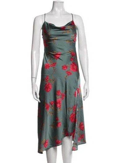 Pre-owned Astr Floral Print Midi Length Dress In Green
