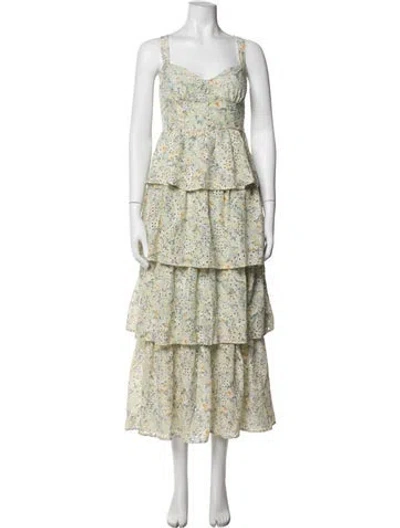Pre-owned Astr Floral Print Midi Length Dress In Green