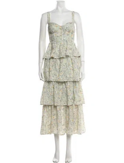 Pre-owned Astr Floral Print Midi Length Dress In Green
