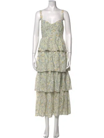 Pre-owned Astr Floral Print Midi Length Dress In Green