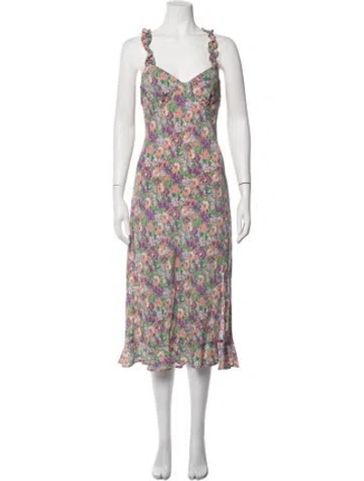 Pre-owned Astr Floral Print Midi Length Dress In Green