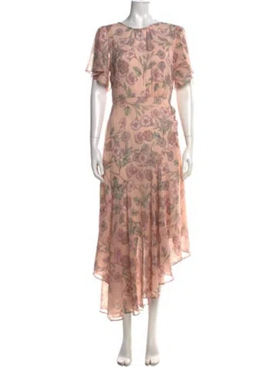Pre-owned Astr Floral Print Midi Length Dress In Metallic/pink