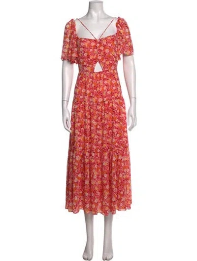 Pre-owned Astr Floral Print Midi Length Dress In Red