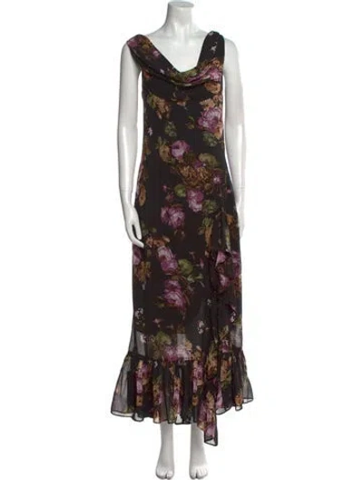 Pre-owned Astr Floral Print Midi Length Dress W/ Tags In Black