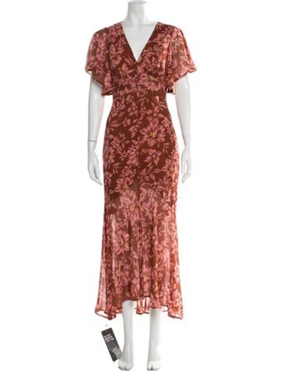 Pre-owned Astr Floral Print Midi Length Dress W/ Tags In Brown
