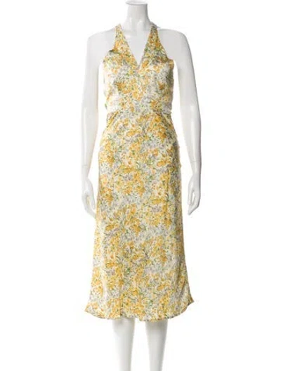 Pre-owned Astr Floral Print Midi Length Dress In Yellow