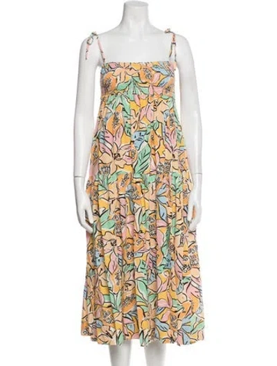 Pre-owned Astr Floral Print Midi Length Dress In Yellow
