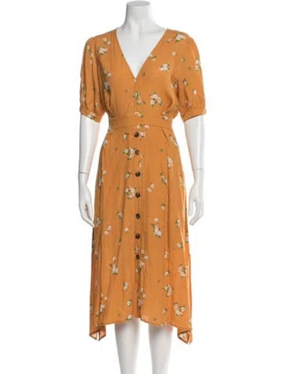 Pre-owned Astr Floral Print Midi Length Dress In Yellow