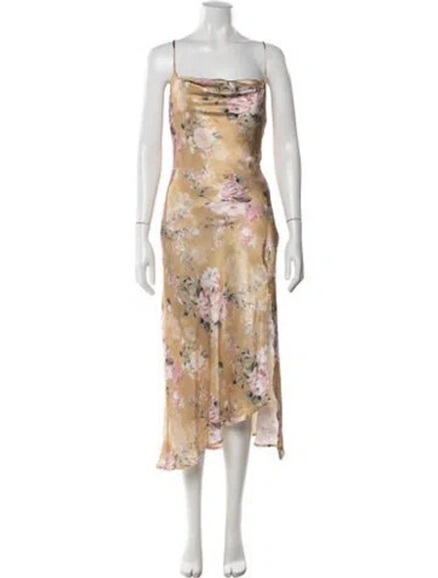Pre-owned Astr Floral Print Midi Length Dress In Yellow