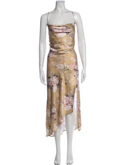 Pre-owned Astr Floral Print Midi Length Dress In Yellow
