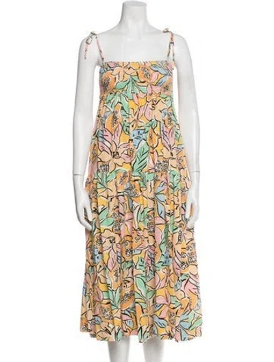 Pre-owned Astr Floral Print Midi Length Dress In Yellow