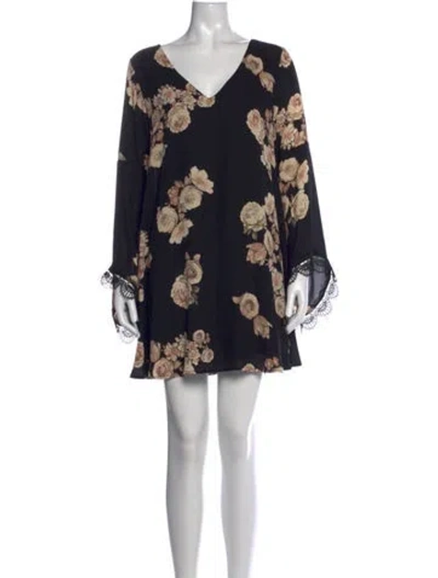 Pre-owned Astr Floral Print Mini Dress In Black