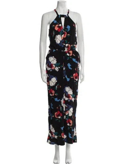 Pre-owned Astr Floral Print Square Neckline Jumpsuit In Black