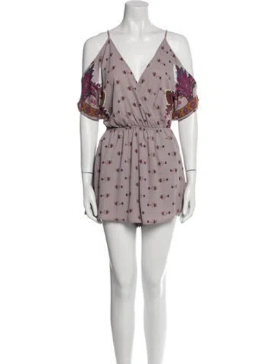 Pre-owned Astr Floral Print V-neck Romper In Gray