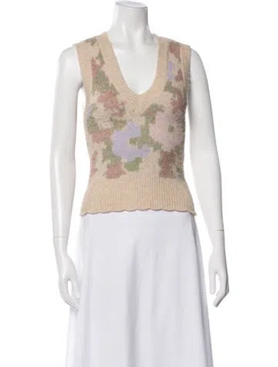 Pre-owned Astr Floral Print V-neck Sweater In Neutral