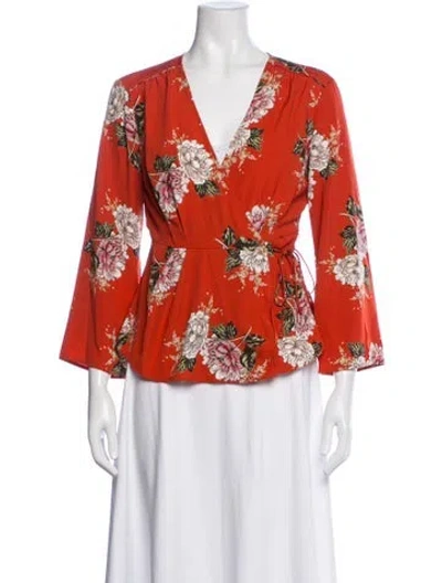Pre-owned Astr Floral Print V-neck Sweater In Orange