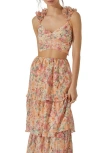 ASTR ASTR THE LABEL FLORAL RUFFLE STRAP PLISSÉ CROP TOP