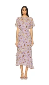 Astr The Label Floramae Floral Ruffle Detail Short Sleeve Midi Dress In Lavender