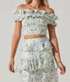 Astr Foufette Ruffle Top In Blue Ivory Floral In Multi