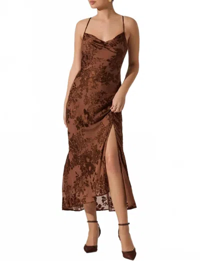 ASTR GAIA BURNOUT MIDI DRESS IN BROWN FLORAL
