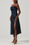 Astr Gaia Cowl Neck Satin Dress In Blue