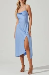 Astr Gaia Cowl Neck Satin Dress In Periwinkle
