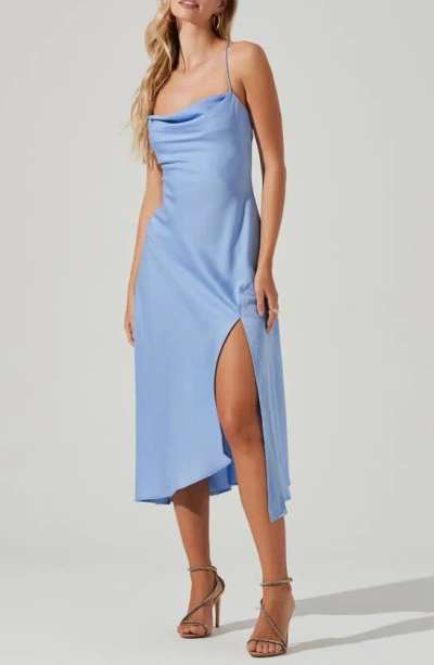 Astr Gaia Cowl Neck Satin Dress In Periwinkle