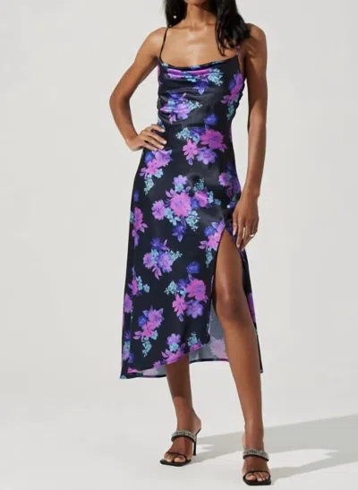 Astr Gaia Floral Midi Dress In Purple In Black | ModeSens