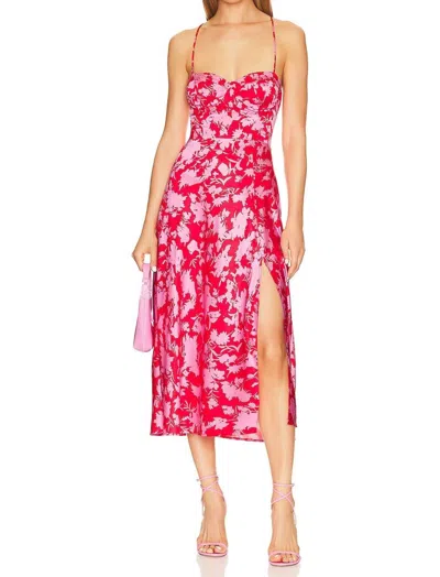 Astr Gala Midi Dress In Red/pink Floral In Multi