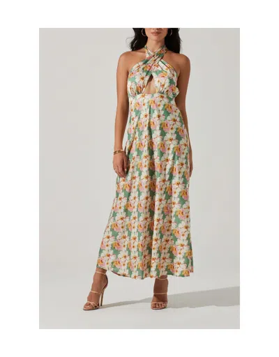 Astr Giova Midi Dress In Green Pink Floral