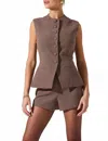 Astr Gisselle High Neck Cutaway Vest In Brown Wine Plaid In Brown