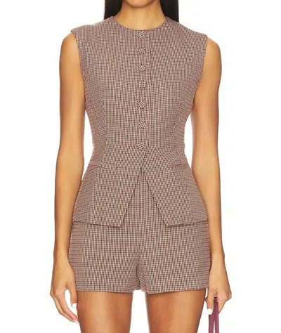 Astr Gisselle Midweight Twill Vest In Brown Wine Plaid